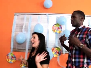 Busty brunette sucks and licks big cock in a close up